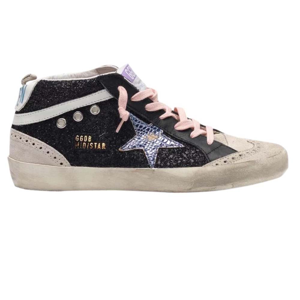 golden goose mid star in black glitter iridescent